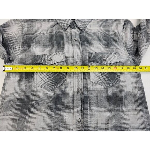 RSQ Size Small Mens Gray Checl Long Sleeve Cotton Blend Two Pocket Flannel Shirt - Picture 3 of 9